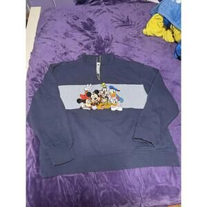 Disney Parks Mickey Mouse and Friends 1/4 Zip Fleece  XL  Sweatshirt Blue Stripe